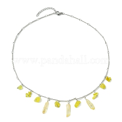 3 Uds. 3 estilos de cuarzo rosa natural y jade de Oliva natural y collares con colgante de babero con chip de Aguamarina natural&nbsp;NJEW-TA00167