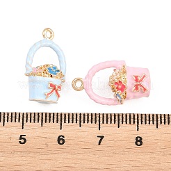 合金エナメルチャーム  フラワーバスケットチャーム  ゴールドカラー  ミックスカラー  19.5x11.5x10.5mm  穴：1.6mm&nbsp;ENAM-D320-03B