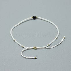 Регулируемые браслеты из плетеных бусин из натурального окрашенного и нагретого черного агата BJEW-F391-A02