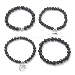 Наборы круглых браслетов из бисера из натурального шунгита и лавового камня&nbsp;BJEW-JB09542
