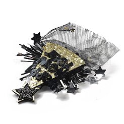 新年パーティー用アイロンヘアクリップ  メッシュ  ペットと金の玉ねぎの布のヘアアクセサリー  スター  105x65x17mm&nbsp;LS-OHAR-R102-01P