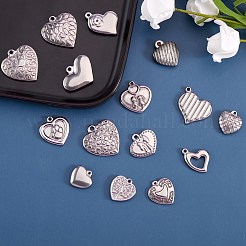15個15スタイルのステンレススチールペンダント  ハート  アンティークシルバー＆ステンレス鋼の色  19x18x3mm  穴：1.5mm&nbsp;STAS-SZ0001-60