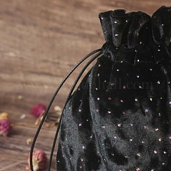 Бархатные мешочки для хранения украшений на шнурке со стразами WICR-PW0008-07A