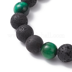 2 комплект браслетов из круглых бусин 2 цветов: натурального вулканического камня и окрашенного зеленого тигрового глаза BJEW-JB12250