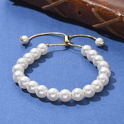 Schiebearmband aus Muschelperlen mit Schlangenkette aus Messing&nbsp;LS-BJEW-B066-01B-02