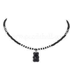 ガラスビーズのネックレスセット  樹脂クマペンダントネックレス  ミックスカラー  14.57インチ（37cm）  2個/セット&nbsp;NJEW-JN04635