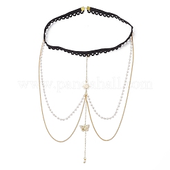 Латунные прозрачные кубические цирконии многослойные солнечные бабочки кисточки цепи на бедра и ноги AJEW-AN00638