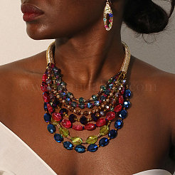 Наборы многослойных ожерелий и висячих сережек из сплавов&nbsp;FS-WGC2698-02