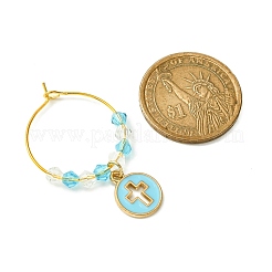 Плоские круглые подвески для бокалов для вина с крестообразной эмалью AJEW-JO00205