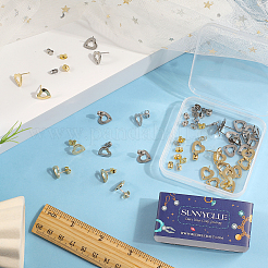 40 шт. 2-цветная фурнитура для сережек-гвоздиков из нержавеющей стали 201 в форме сердца STAS-SC0005-30