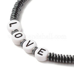 Bracciale elasticizzato in ematite sintetica heishi con perline e scritta love&nbsp;BJEW-JB07570