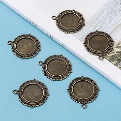 チベット風合金カボションセッティングペンダント  フラットラウンド  カドミウムフリー＆ニッケルフリー＆鉛フリー  アンティークブロンズ  トレイ：20mm  35.5x32x2mm  穴：2.5mm&nbsp;X-TIBE-T003-08AB-NR