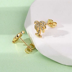 Orecchini a bottone in ottone con zirconi chiari e micro pavè&nbsp;EJEW-D328-04G-05