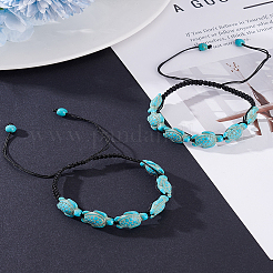 2шт. синтетический бирюзовый черепаховый плетеный браслет из бусин&nbsp;BJEW-LP0001-03