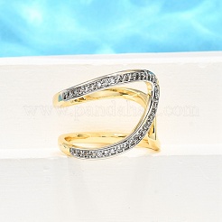 Латунные кольца-манжеты с микропаве и прозрачным цирконием для женщин&nbsp;RJEW-G347-17GP