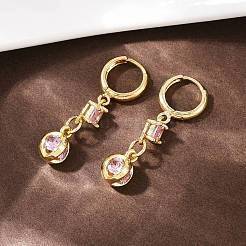 Серьги-кольца с ромбами из латуни с микропаве из кубического циркония EJEW-C156-01G