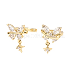 Серьги-каффы с бабочкой и звездой из латуни с микропаве из прозрачных кубических цирконий&nbsp;EJEW-H178-11G