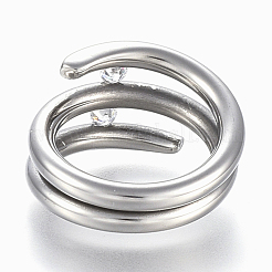 304ステンレススチールワイドバンド指輪  キュービックジルコニア付き  サイズ8  ステンレス鋼色  18mm&nbsp;RJEW-E153-18P-18mm