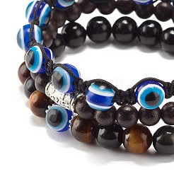 3 pièces 3 styles obsidienne naturelle et oeil de tigre et bois ensemble de bracelets extensibles&nbsp;BJEW-JB07622