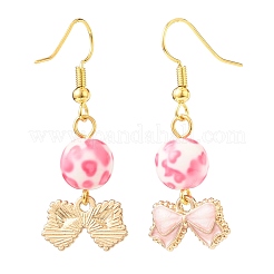 3 paio di 3 ciondoli smaltati in lega rosa stile e orecchini pendenti con perline in resina&nbsp;EJEW-JE05030-04