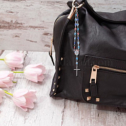 2 шт. двухцветный браслет-подвеска в виде креста из сплава со стразами и разноцветными цепочками из смоляных бусин от сглаза BJEW-DC0001-07