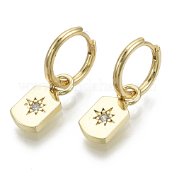 Серьги-кольца Huggie с подвесками из латуни с прозрачным фианитом и прозрачным фианитом&nbsp;KK-R137-012-NF