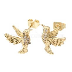Boucles d'oreilles puces en laiton serties de micro-pavés de zircon cubique transparent&nbsp;EJEW-L311-02G