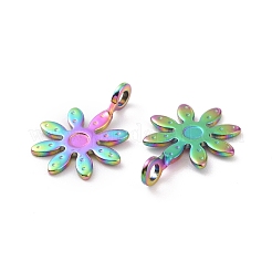 イオンプレーティング（IP）304ステンレスペンダント  花  虹色  10x7x2mm  穴：1mm&nbsp;STAS-E161-05RC
