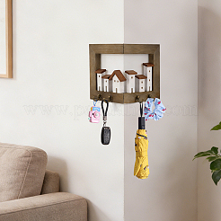 Llavero de esquina de madera para pared con 4 gancho metálico&nbsp;ODIS-WH0030-320