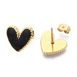 Серьги-гвоздики с эмалью из нержавеющей стали 304 в форме сердца&nbsp;EJEW-T047-25G-A
