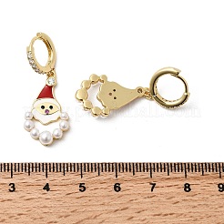 Серьги-кольца Санта-Клауса из латуни с микропаве из кубических цирконий EJEW-L306-03G