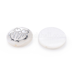 天然淡水シェルビーズ  フラットラウンド＆フクロウ  プラチナ  15x4mm  穴：1mm&nbsp;LS-SHEL-Q011-001P