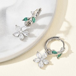 Orecchini pendenti a cerchio con fiori in ottone e micro pavé di zirconi cubici per donna&nbsp;EJEW-A167-13P-02
