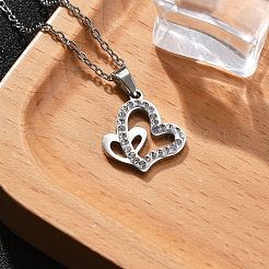 Collane a catena con ciondolo a forma di cuore in cristallo e strass in acciaio inossidabile 304 per donna&nbsp;NJEW-Z056-01A-P