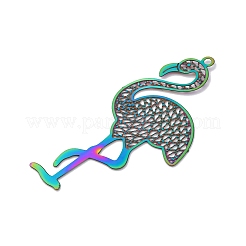 201 ステンレススチールエッチングメタル装飾ペンダント  虹色  フラミンゴの形  44x21.5x0.3mm  穴：1.4mm&nbsp;STAS-P382-02B-MC