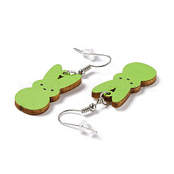 Boucles d'oreilles lapin en bois&nbsp;EJEW-D189-01B