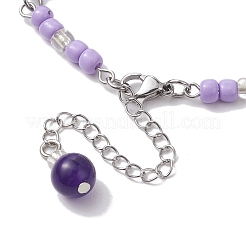 Изготовление браслетов из кусочков натурального аметиста и бисера ручной работы&nbsp;AJEW-MZ00001-03
