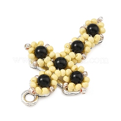 Pendentifs en onyx noir naturel (teint et chauffé) et perles de verre&nbsp;PALLOY-MZ01404-02