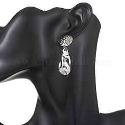 Серьги-гвоздики в форме капли с плоскими круглыми подвесками из нержавеющей стали 304 EJEW-JE06753