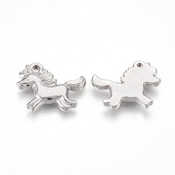 変色しにくい201ステンレススチールペンダント  ユニコーン  ステンレス鋼色  22x21x3mm  穴：2mm&nbsp;STAS-O118-10P