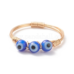 Anello per dito con perline intrecciate a lampwork malocchio&nbsp;RJEW-JR00524