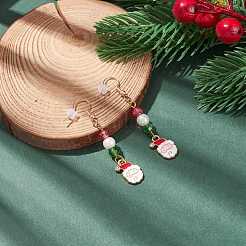 Breloque père noël en émail avec boucles d'oreilles pendantes en perles de verre&nbsp;EJEW-JE04961-01