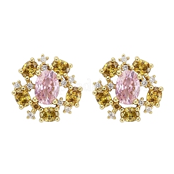 Цветок латуни микро проложить кубического циркония серьги стержня EJEW-M082-20G