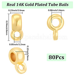 真鍮チューブベイル80個。  ループベイル  カドミウムフリー＆鉛フリー  バレル  ゴールドカラー  6x3.8x3mm  穴：1.2mm&nbsp;KK-BBC0028-48G