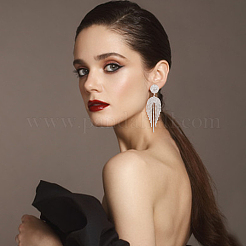 2 пара двухцветных сережек-гвоздиков с цепочкой и кисточками из кристаллов и страз EJEW-FI0001-02