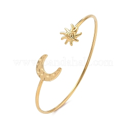 Bracciali rigidi aperti da donna in acciaio inossidabile 304 con motivo sole e luna testurizzato.&nbsp;SA-CBA5CC3-01G