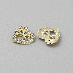 蝶結びのハート型合金ガラスカボション  ネイルアートの装飾の付属品  透明  10.5x11x2mm&nbsp;MRMJ-WH0202-012A-G