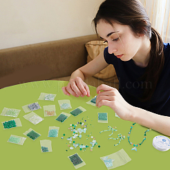 魚をテーマにしたDIYブレスレット作りキット  ラウンド、ヒトデ、フィッシュテールガラス、シードビーズを含む  伸縮性のある糸  グリーン&nbsp;DIY-NB0009-35