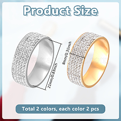 4 Stück 2 Farben Edelstahl Strass Fingerringe für Unisex&nbsp;RJEW-GA0001-04-1