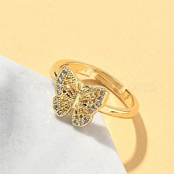 Регулируемые кольца для женщин с микропаве из латуни и кубическими цирконами&nbsp;RJEW-A065-02G